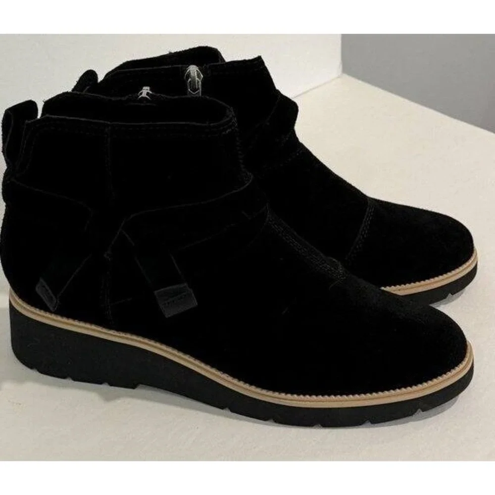 Toms Womens Black Marlow Boots Water Repellent Wedge 1.5